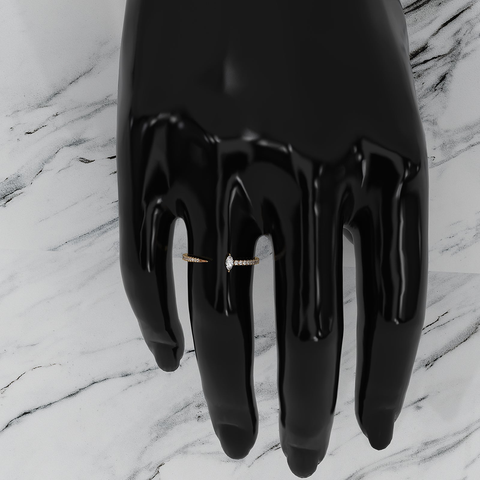 Stackable Marquise Lab Diamond French U Cut Pave Set Open Ring 0.16ctw.