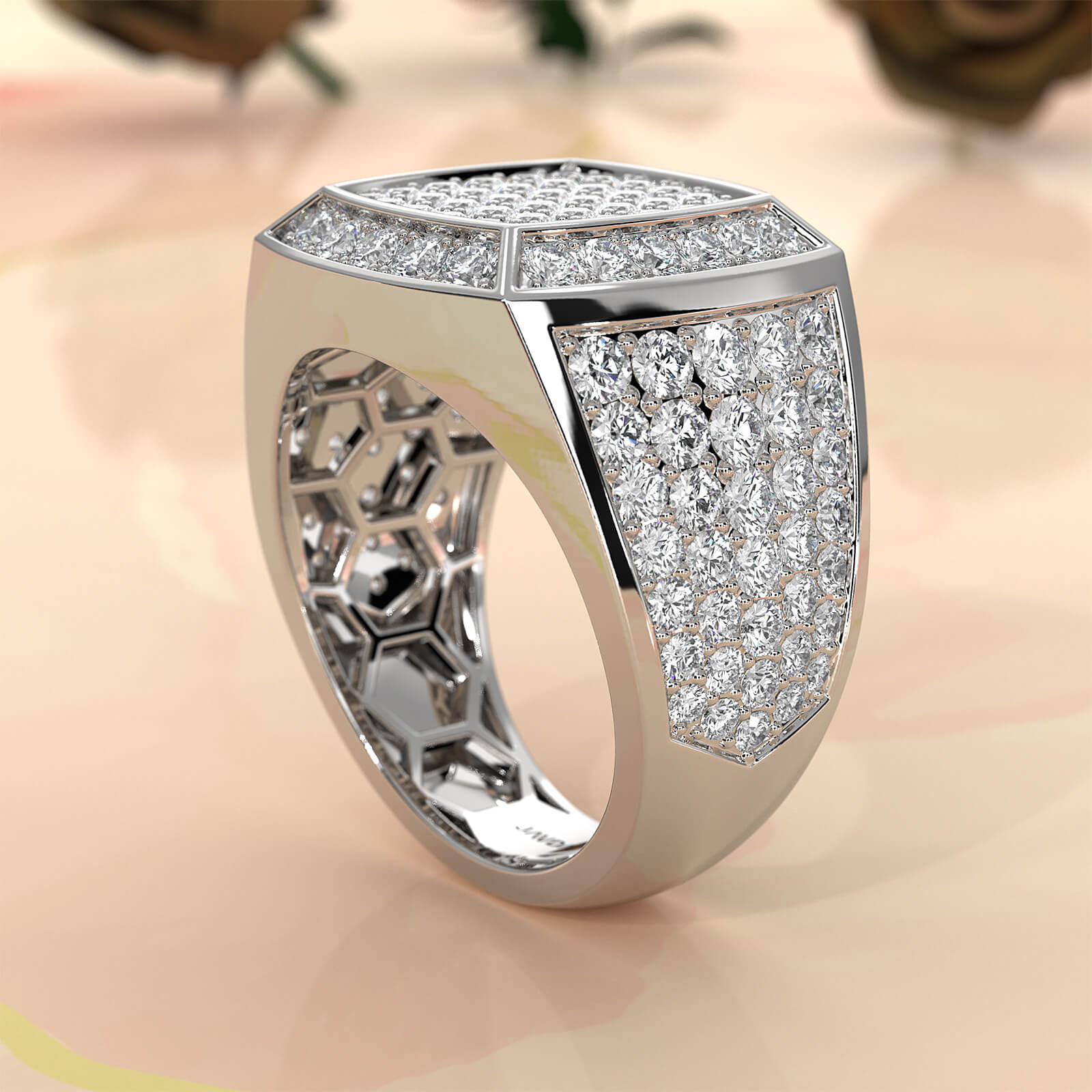 Modern Edge 14K White Gold Men's Square Lab Diamond Ring 3.11ctw