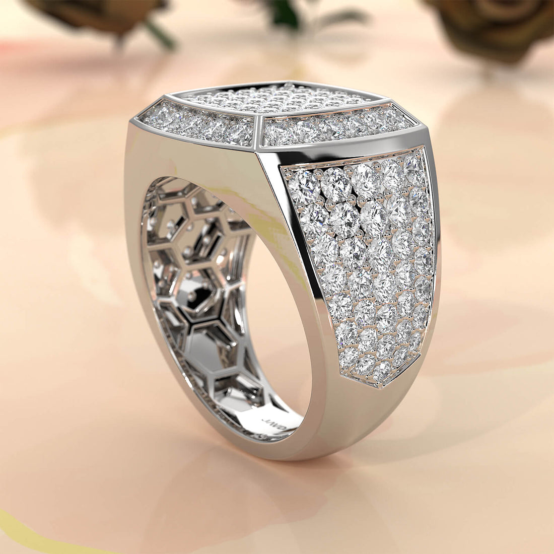 Modern Edge 14K White Gold Men's Square Lab Diamond Ring 3.11ctw