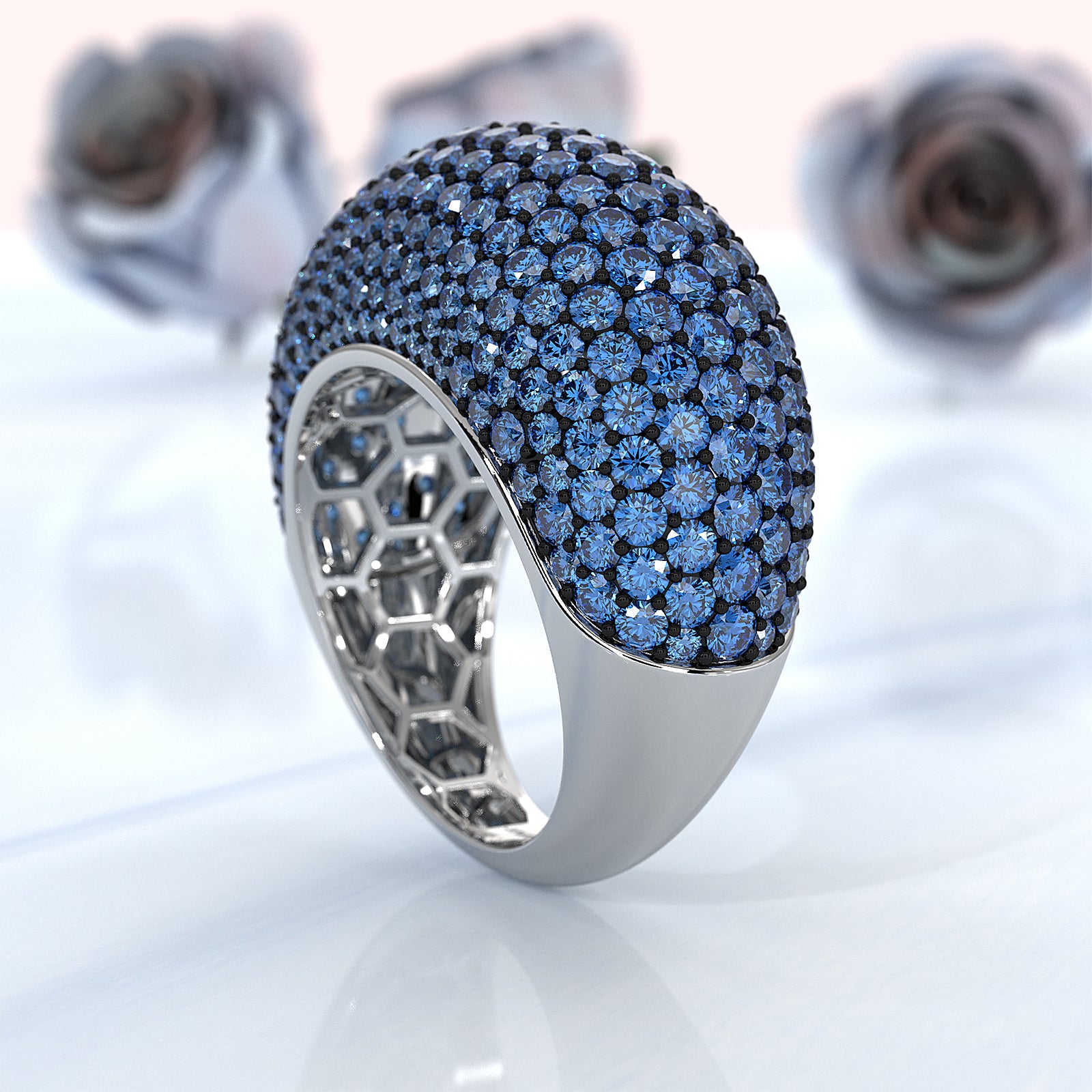 Dome Micro Pave Diamond Cocktail Ring 4.87ctw 14K White Gold | Women's Luxury Wedding Band | Javda