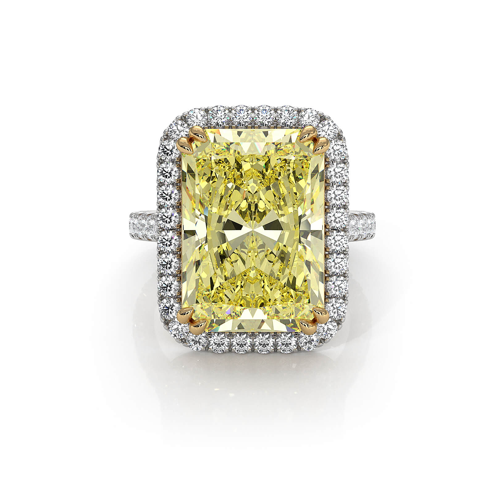 Radiant Fancy Yellow Diamond 14K 2tone Engagement Ring IGI Certified 11.06ctw