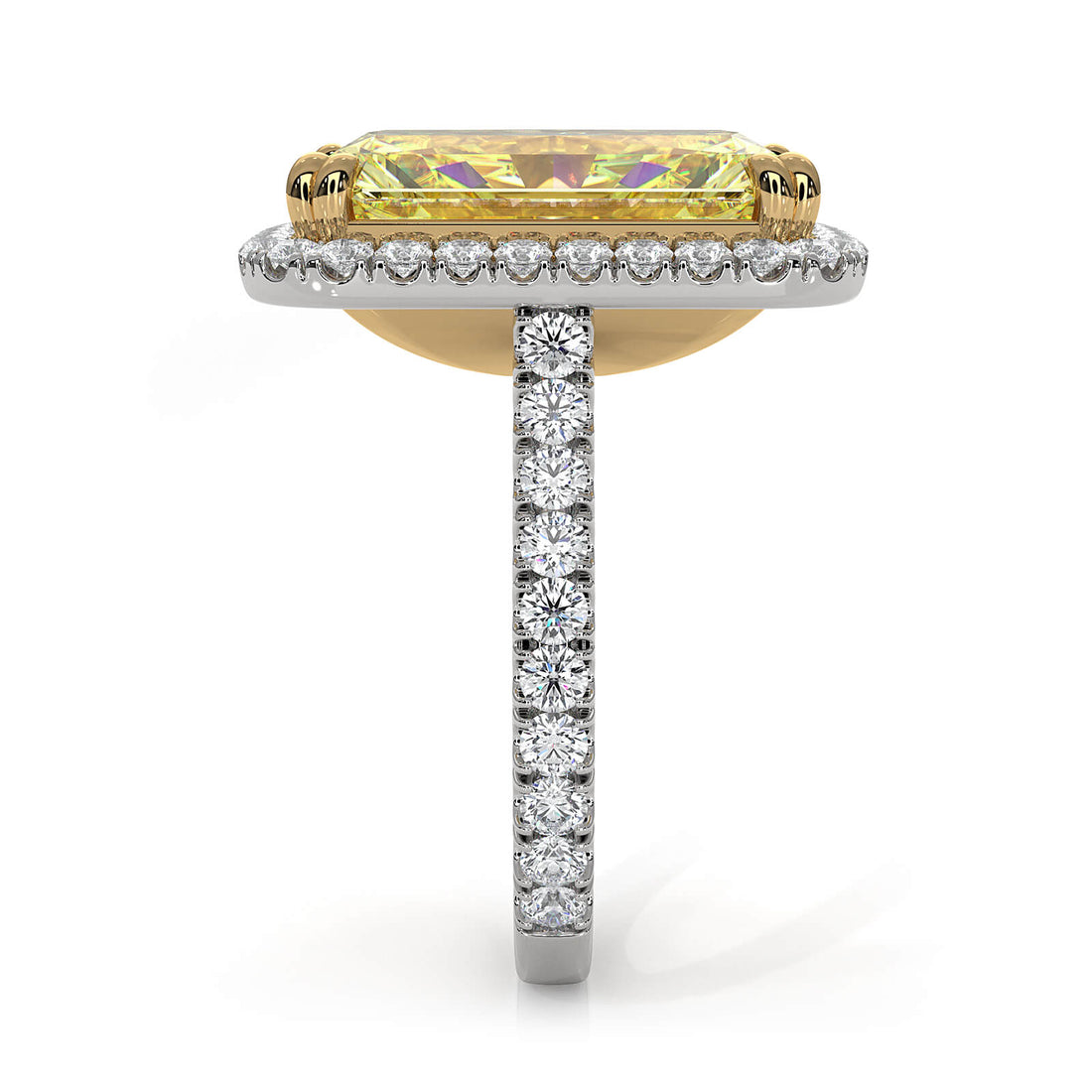 Radiant Fancy Yellow Diamond 14K 2tone Engagement Ring IGI Certified 11.06ctw