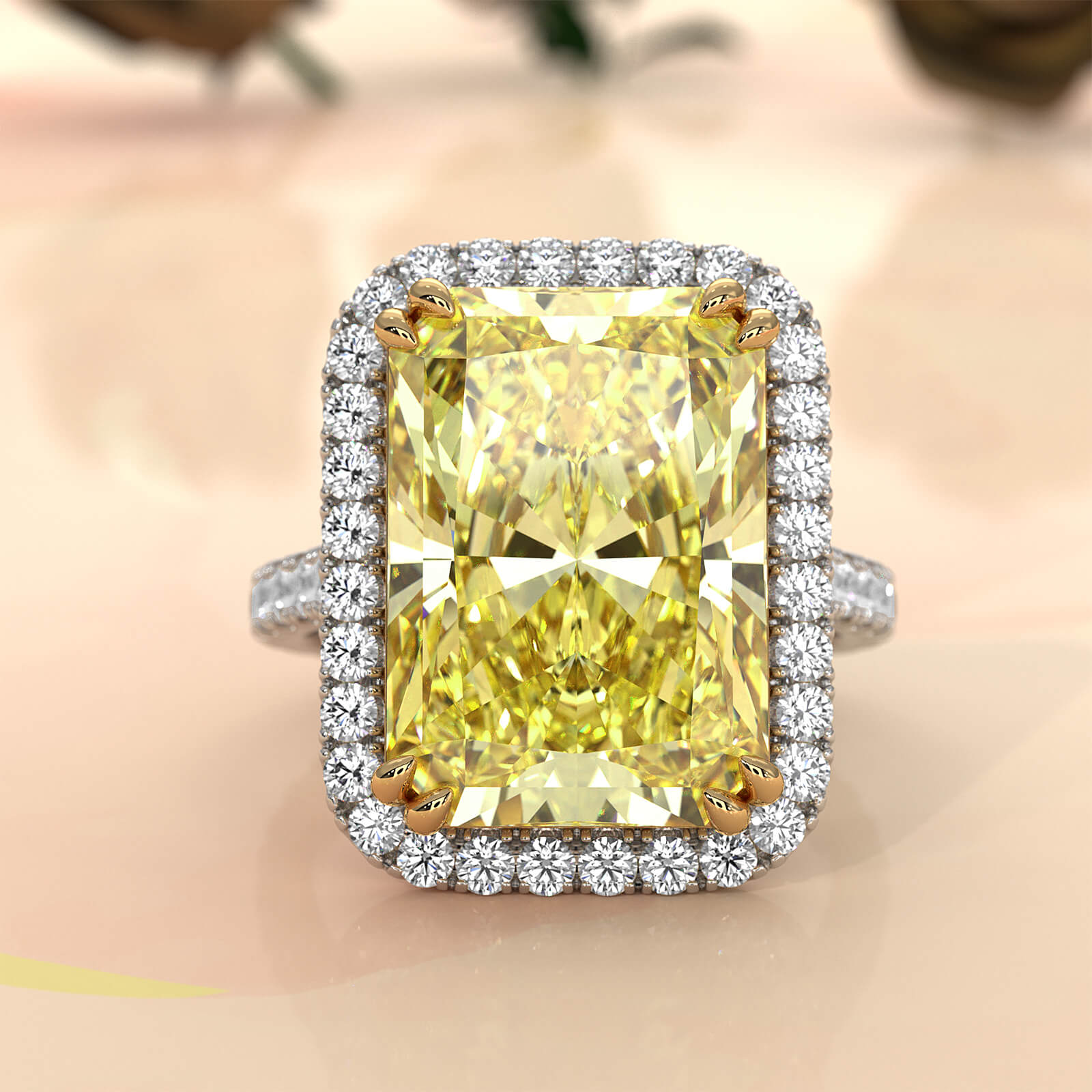 Radiant Fancy Yellow Diamond 14K 2tone Engagement Ring IGI Certified 11.06ctw