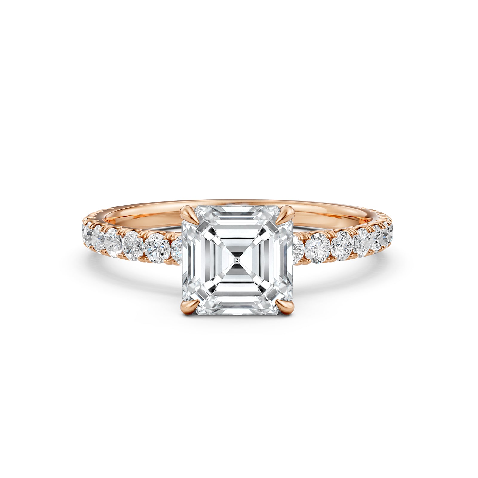 Asscher Diamond Engagement U Cut Prong Setting Ring 14K White Gold