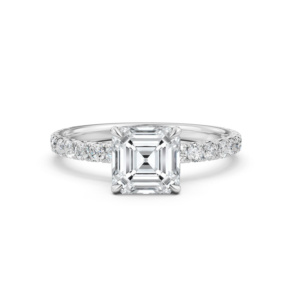 Asscher Diamond Engagement U Cut Prong Setting Ring 14K White Gold