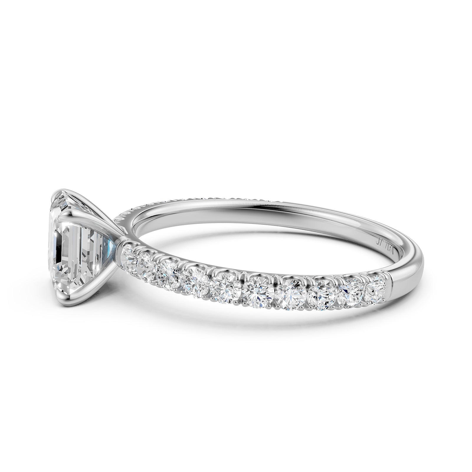 Asscher Diamond Engagement U Cut Prong Setting Ring 14K White Gold