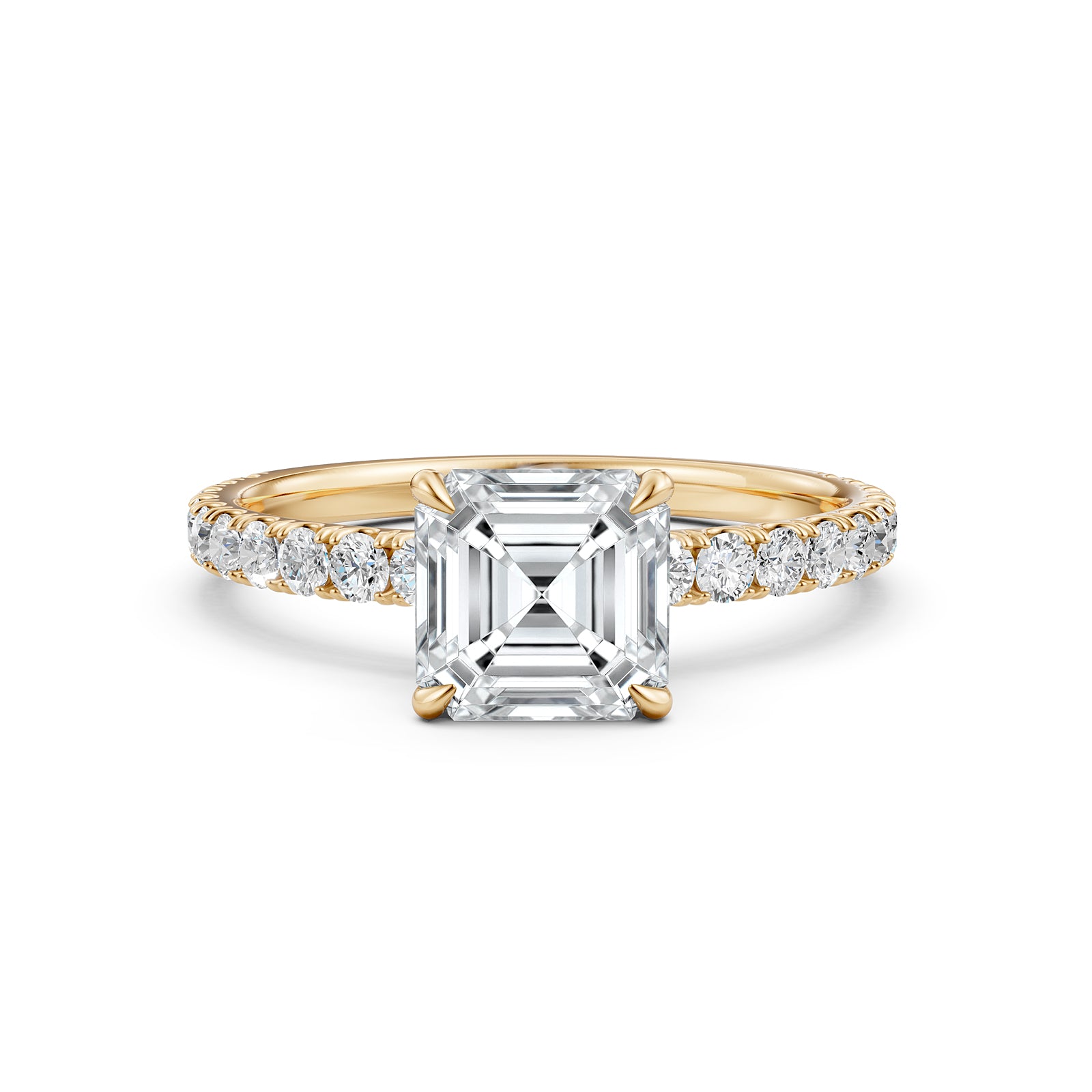 Asscher Diamond Engagement U Cut Prong Setting Ring 14K White Gold