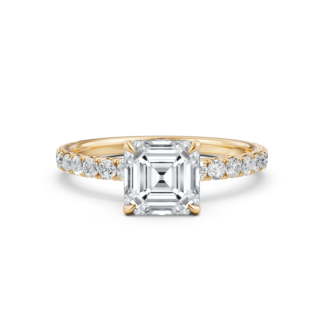 Asscher Diamond Engagement U Cut Prong Setting Ring 14K White Gold