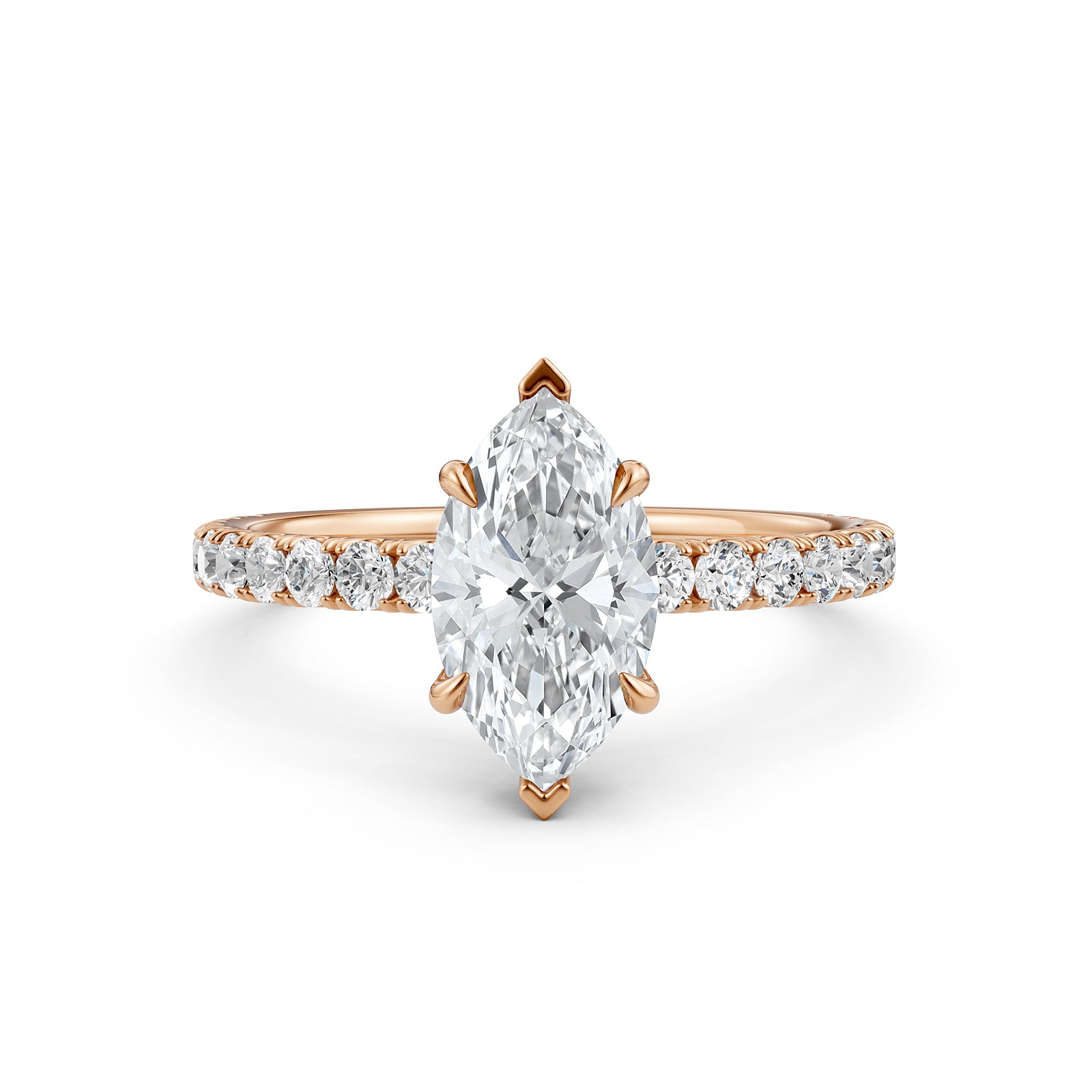 Marquise Lab Grown Diamond Engagement French U Cut Pave Setting Ring