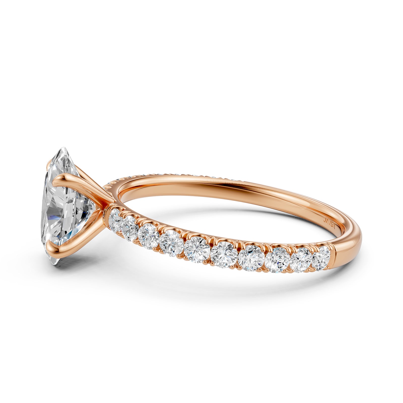 Oval Lab Grown Diamond Engagement French U Cut Pave Setting Ring