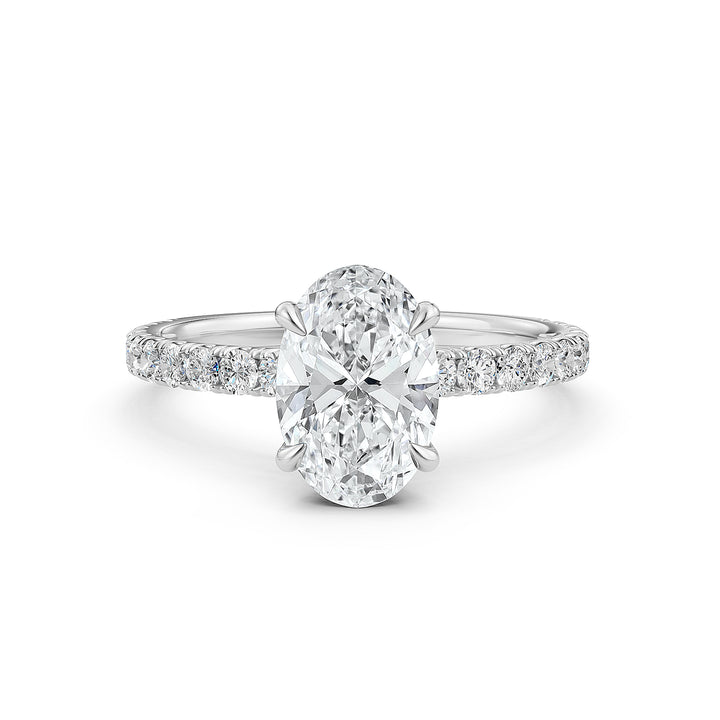 Oval Lab Grown Diamond Engagement French U Cut Pave Setting Ring