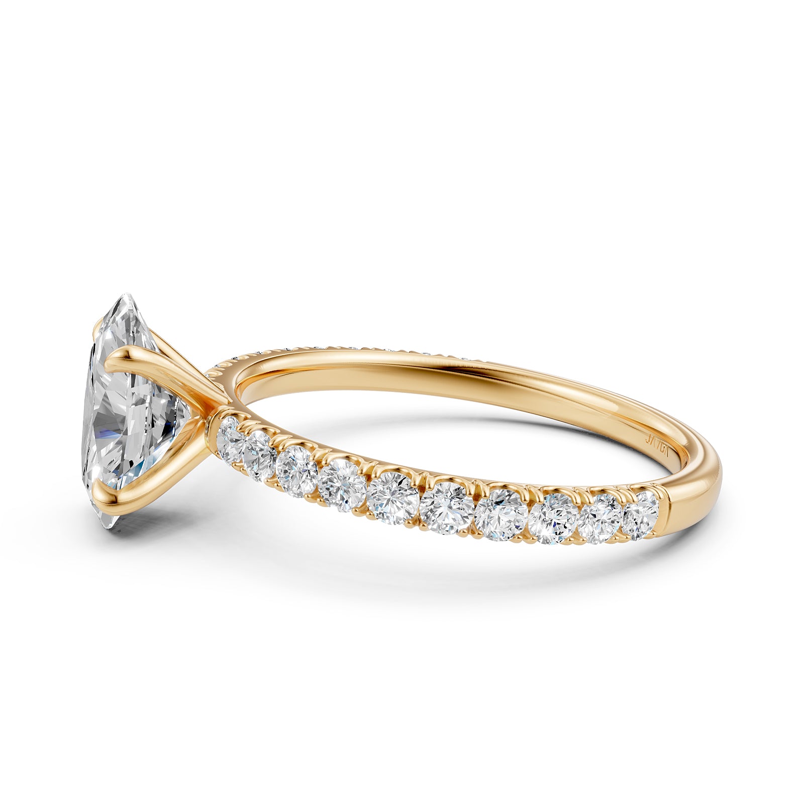 Oval Lab Grown Diamond Engagement French U Cut Pave Setting Ring