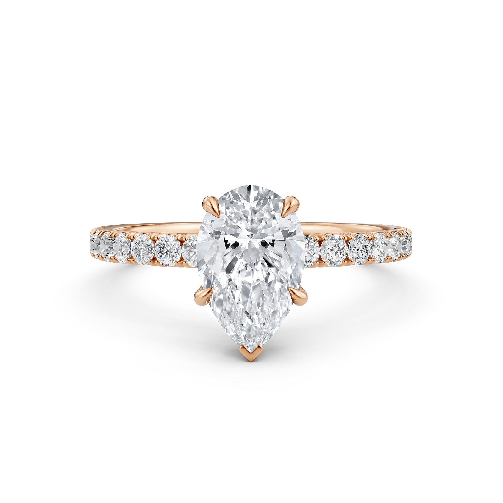 Pear Lab Grown Diamond Engagement French U Cut Pave Setting Ring