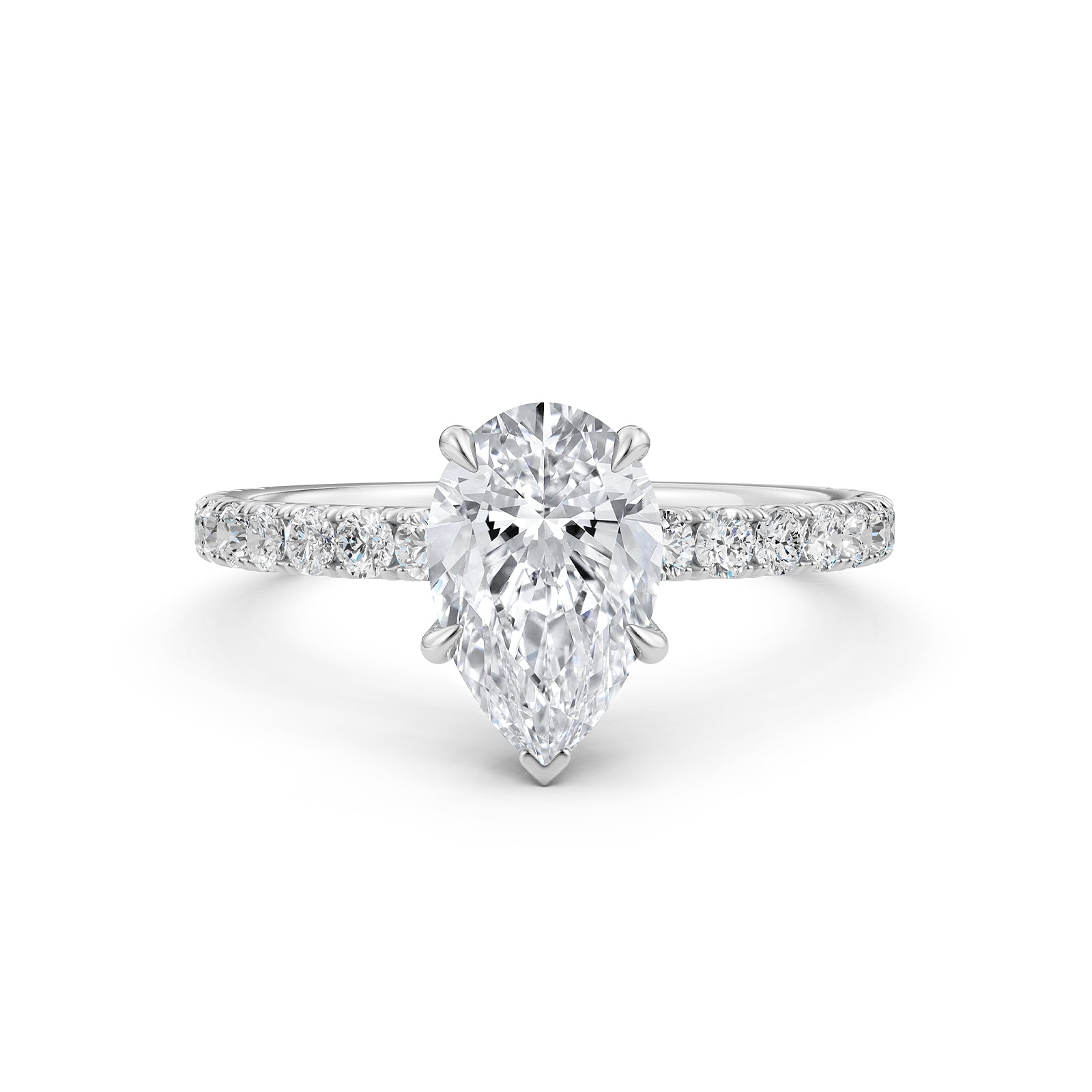 Pear Lab Grown Diamond Engagement French U Cut Pave Setting Ring