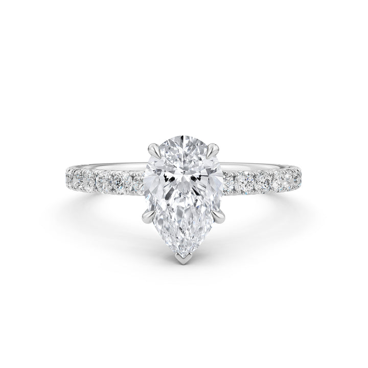 Pear Lab Grown Diamond Engagement French U Cut Pave Setting Ring