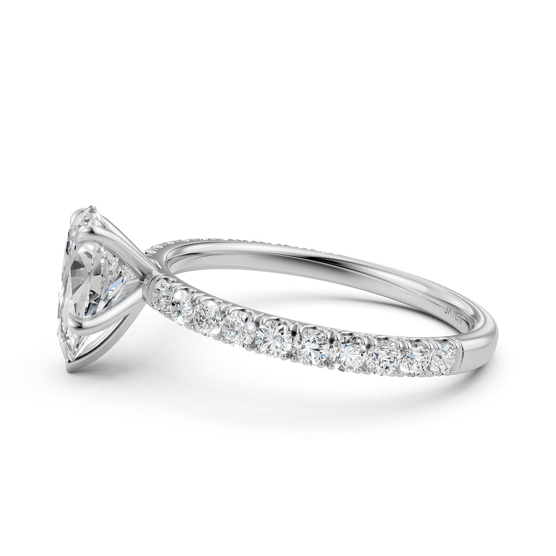 Pear Lab Grown Diamond Engagement French U Cut Pave Setting Ring