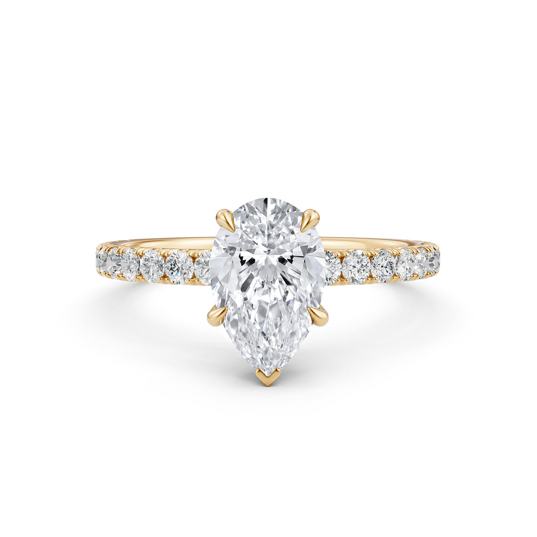 Pear Lab Grown Diamond Engagement French U Cut Pave Setting Ring