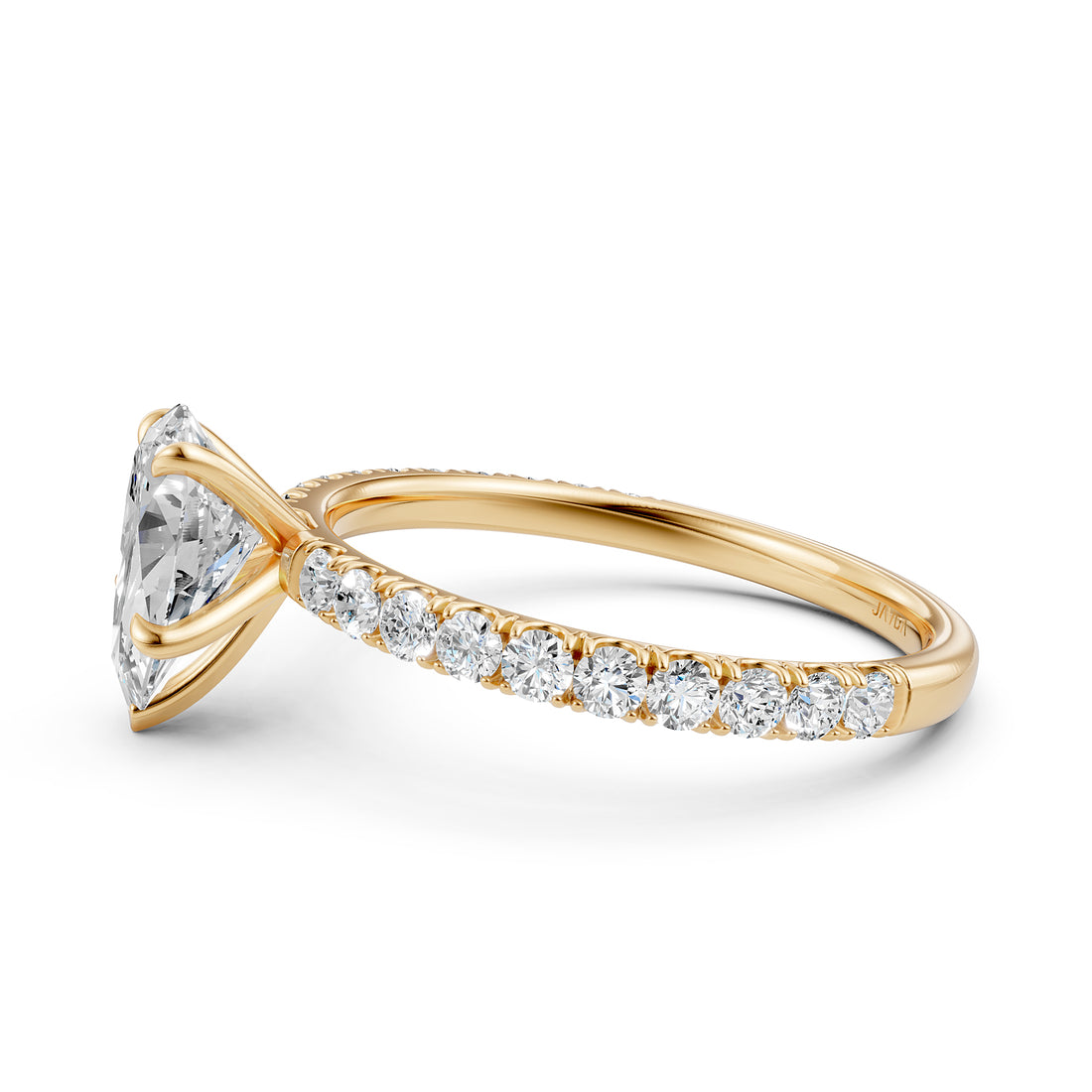 Pear Lab Grown Diamond Engagement French U Cut Pave Setting Ring