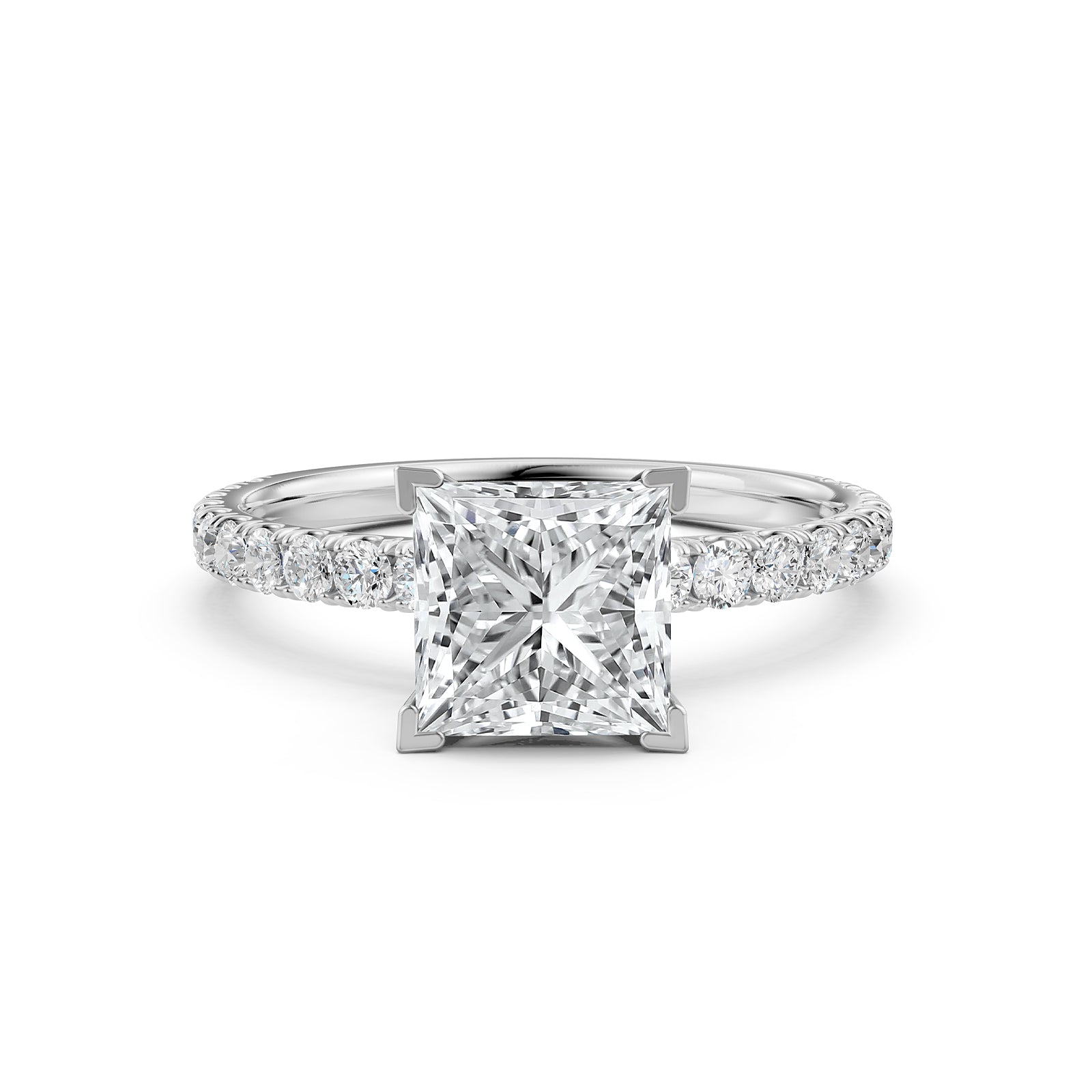 Princess Diamond Engagement U Cut Prong Setting Ring 14K White Gold