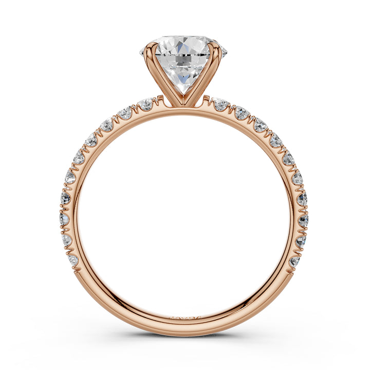 Round Lab Grown Diamond Engagement French U Cut Pave Setting Ring