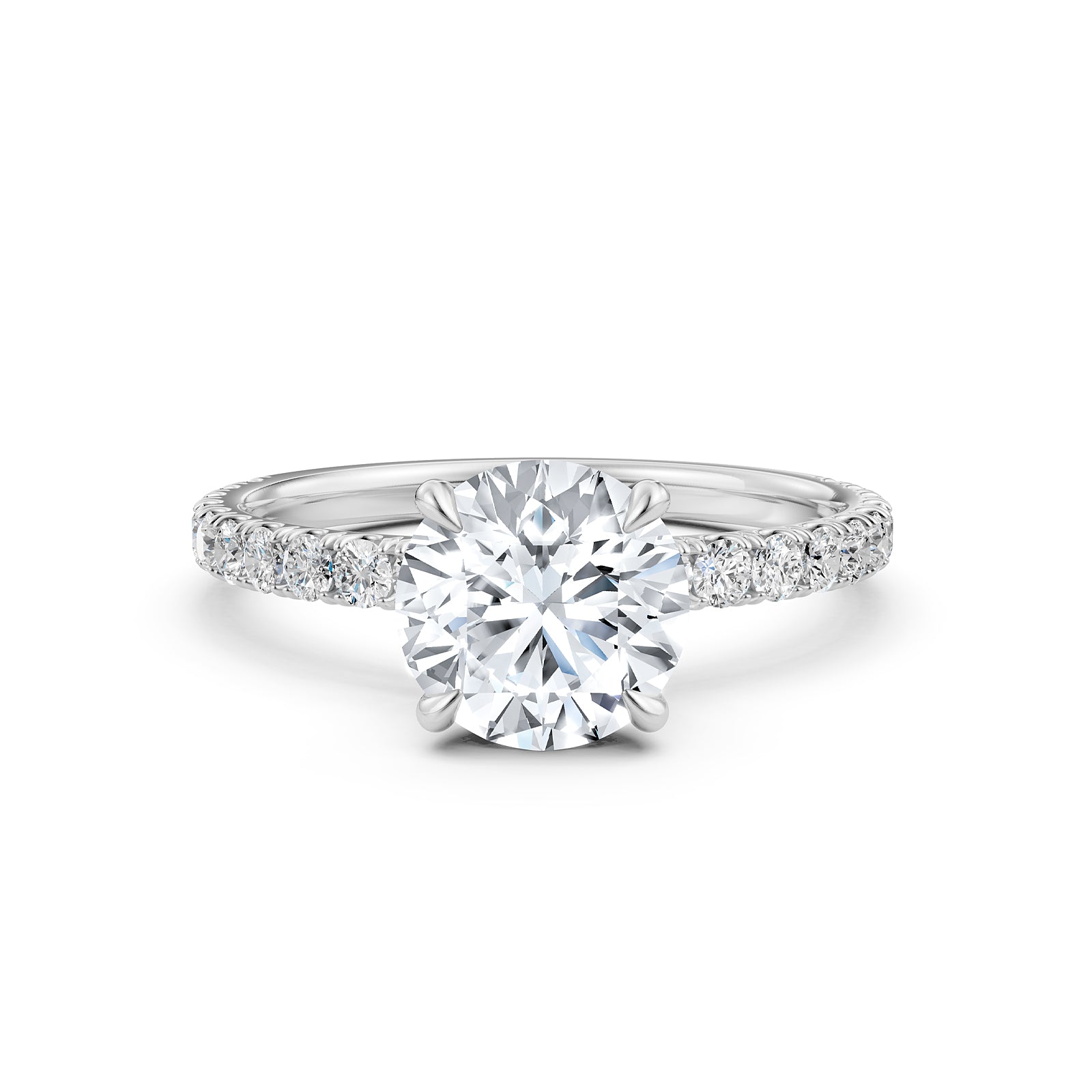 Round Lab Grown Diamond Engagement French U Cut Pave Setting Ring