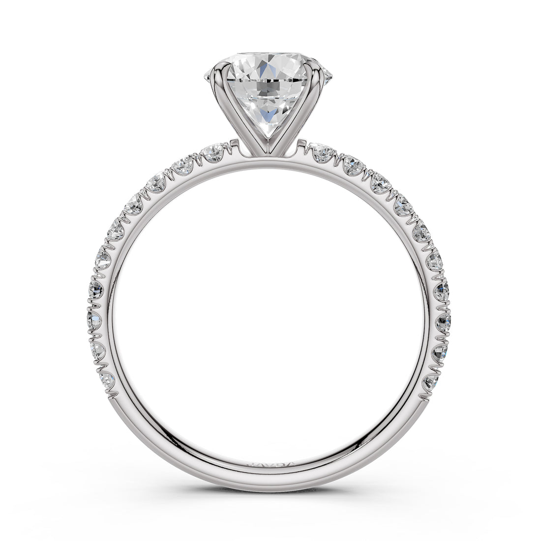 Round Lab Grown Diamond Engagement French U Cut Pave Setting Ring