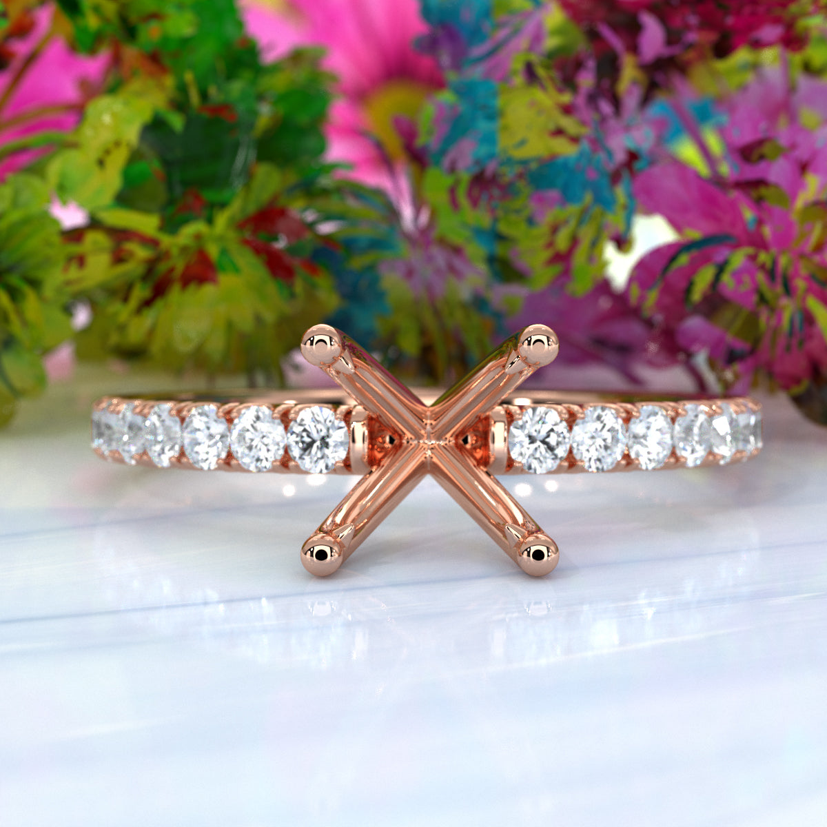 Round Lab Grown Diamond Engagement Prong Setting Ring Semi Mount 0.47 Ct.