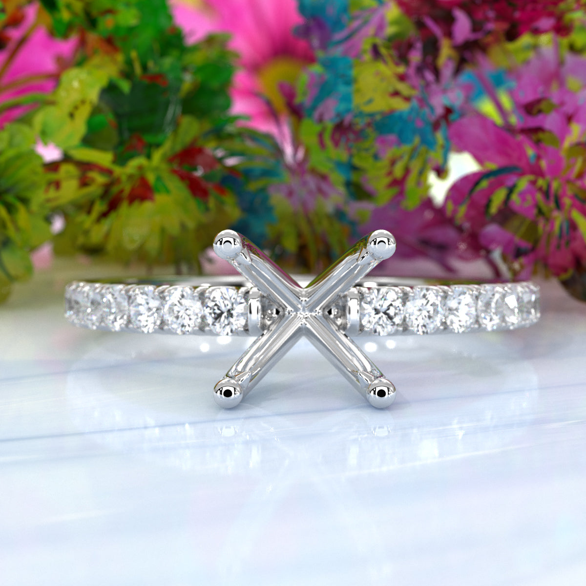 Round Lab Grown Diamond Engagement Prong Setting Ring Semi Mount 0.47 Ct.