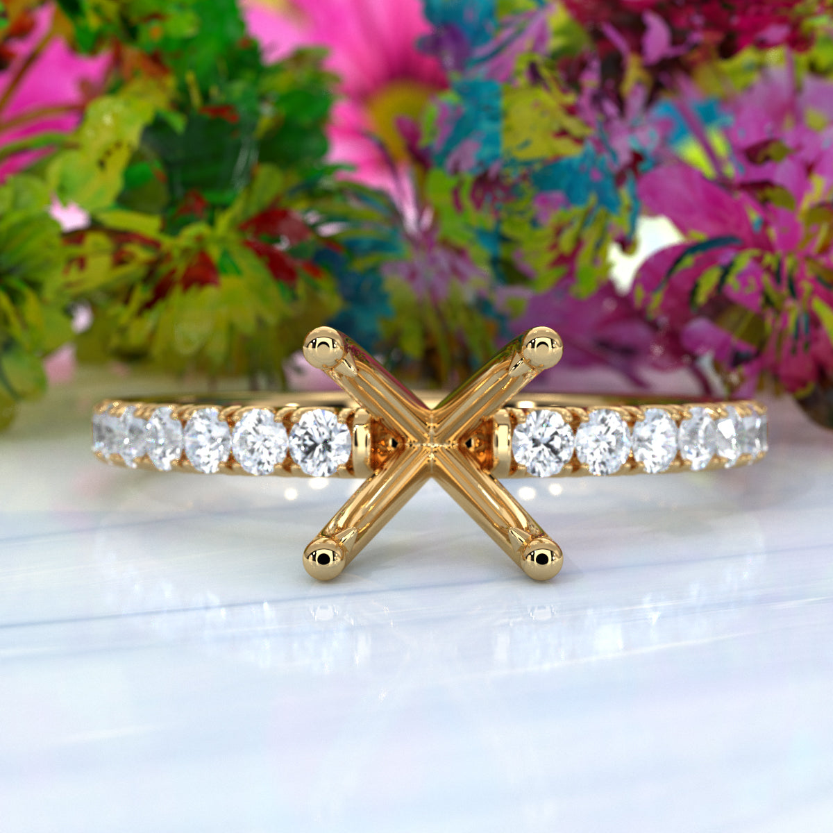 Round Lab Grown Diamond Engagement Prong Setting Ring Semi Mount 0.47 Ct.