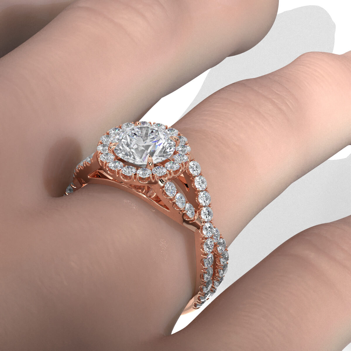 IGI Certified Round Diamond Lab Grown Engagement Ring Halo French U Cut Pave Set 1.90Ctw.