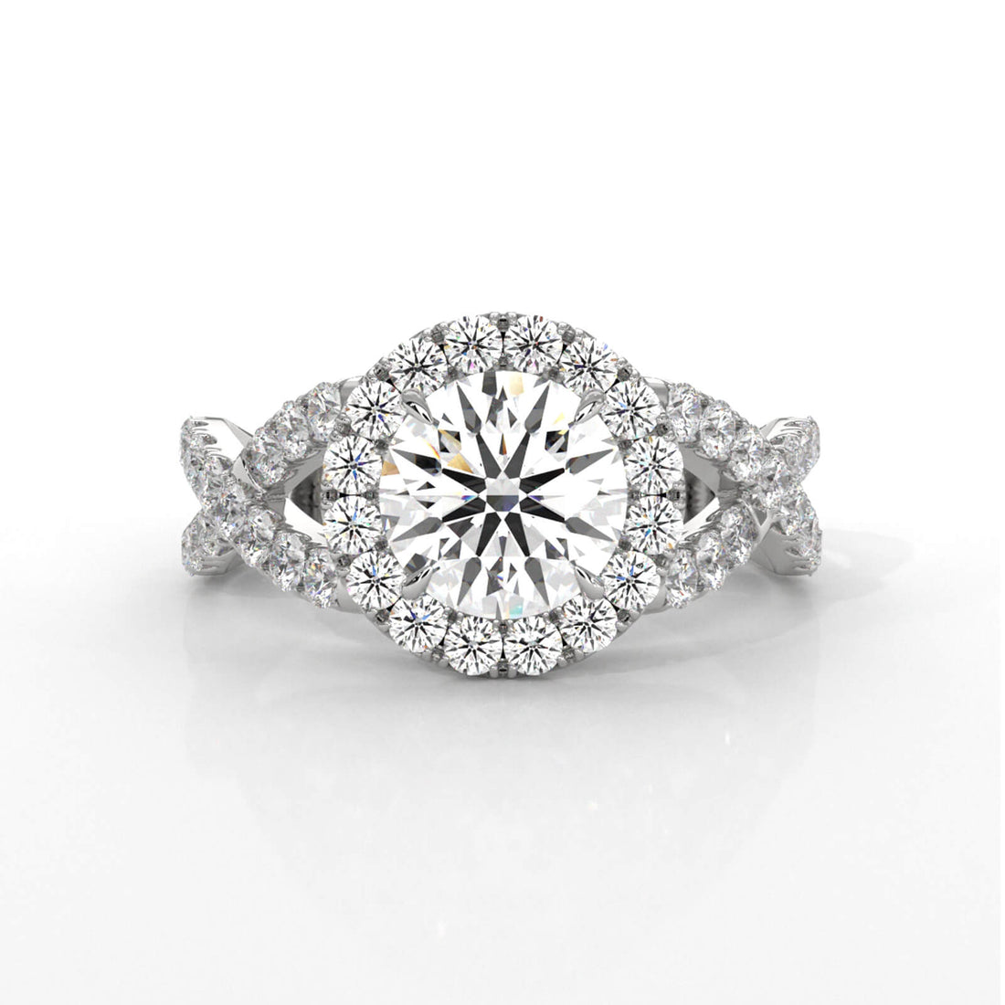 IGI Certified Round Diamond Lab Grown Engagement Ring Halo French U Cut Pave Set 1.90Ctw.