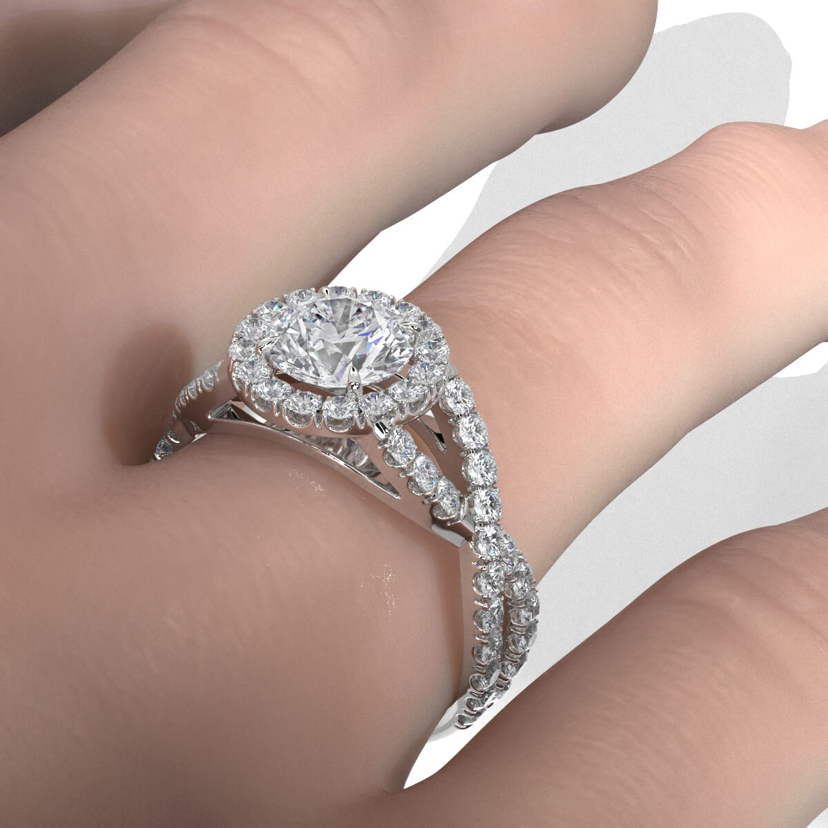 IGI Certified Round Diamond Lab Grown Engagement Ring Halo French U Cut Pave Set 1.90Ctw.