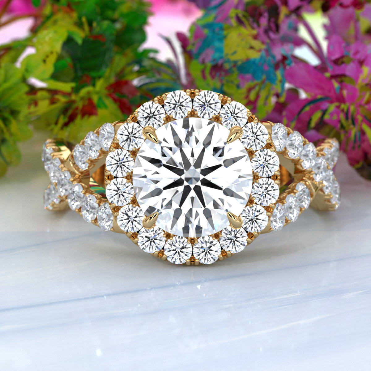 IGI Certified Round Diamond Lab Grown Engagement Ring Halo French U Cut Pave Set 1.90Ctw.