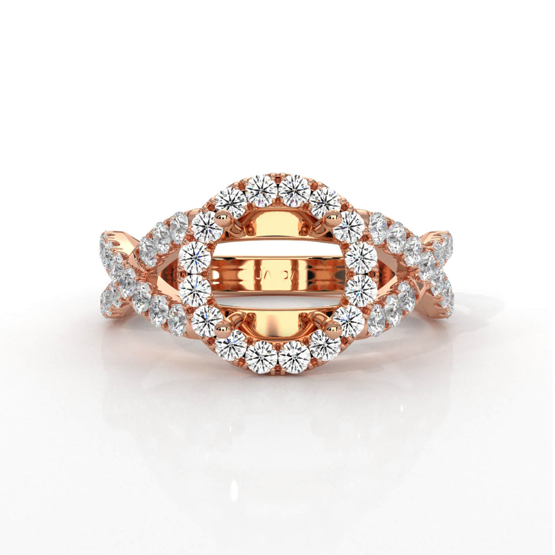 Lab Grown Diamond Engagement Ring Halo French U Cut Pave Setting Round Semi Mount 0.90Ct.