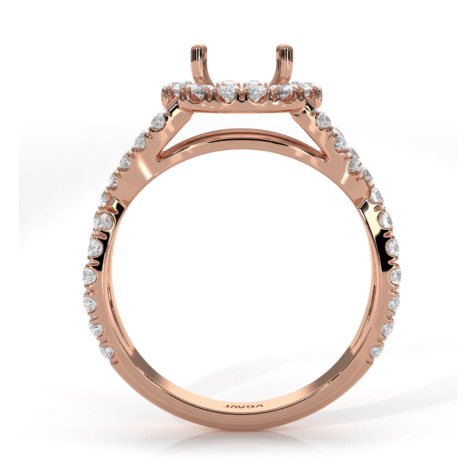 Lab Grown Diamond Engagement Ring Halo French U Cut Pave Setting Round Semi Mount 0.90Ct.