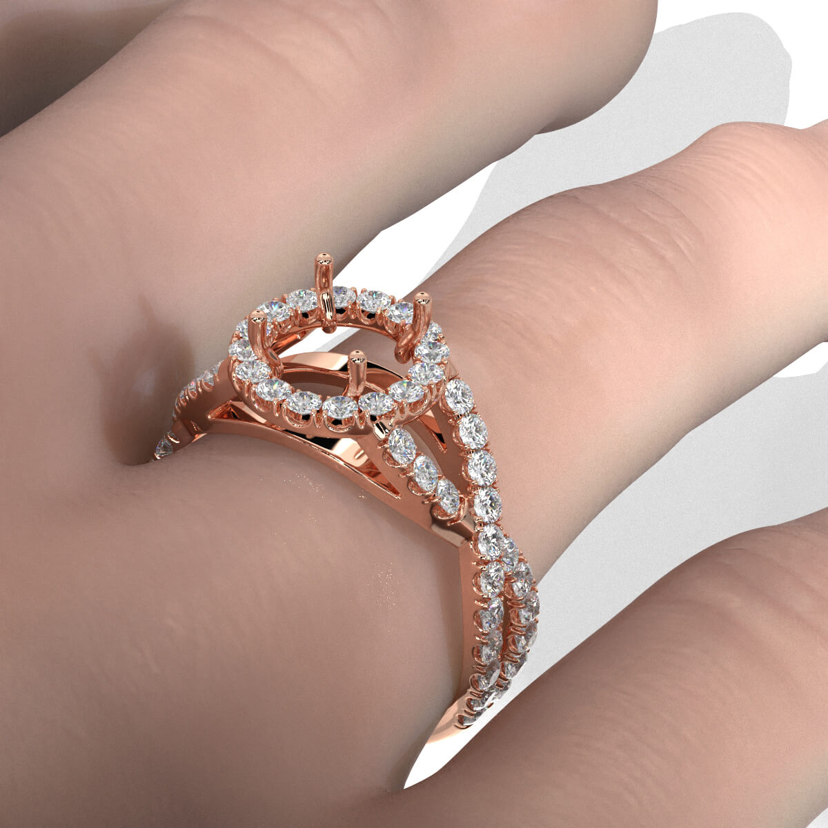 Lab Grown Diamond Engagement Ring Halo French U Cut Pave Setting Round Semi Mount 0.90Ct.