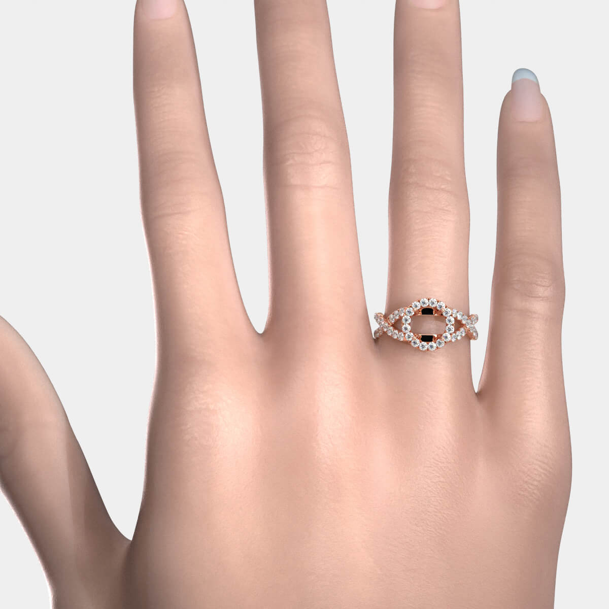 Lab Grown Diamond Engagement Ring Halo French U Cut Pave Setting Round Semi Mount 0.90Ct.