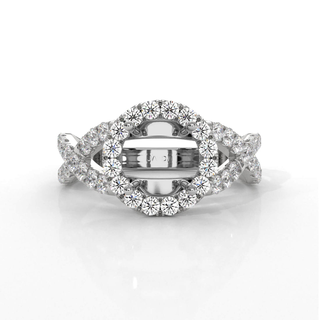 Lab Grown Diamond Engagement Ring Halo French U Cut Pave Setting Round Semi Mount 0.90Ct.