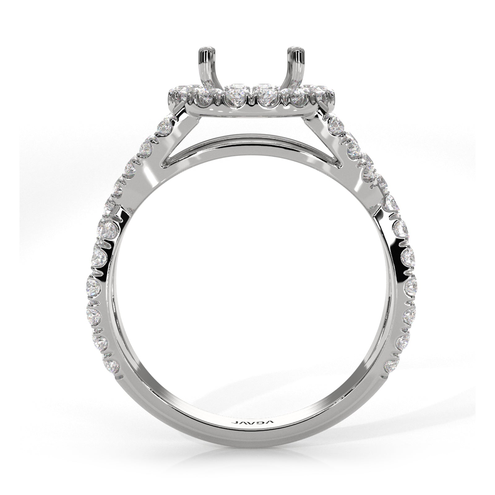 Lab Grown Diamond Engagement Ring Halo French U Cut Pave Setting Round Semi Mount 0.90Ct.