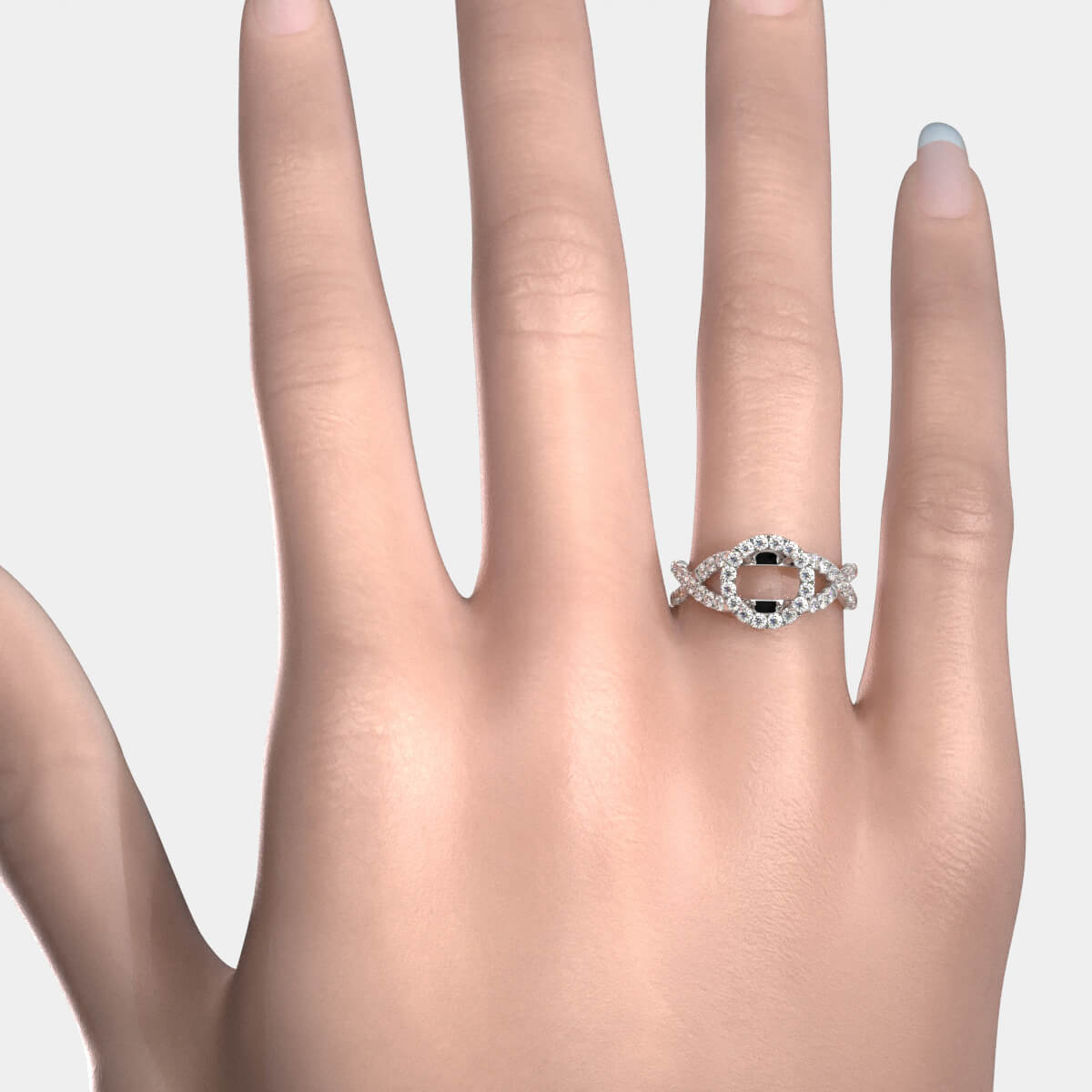 Lab Grown Diamond Engagement Ring Halo French U Cut Pave Setting Round Semi Mount 0.90Ct.