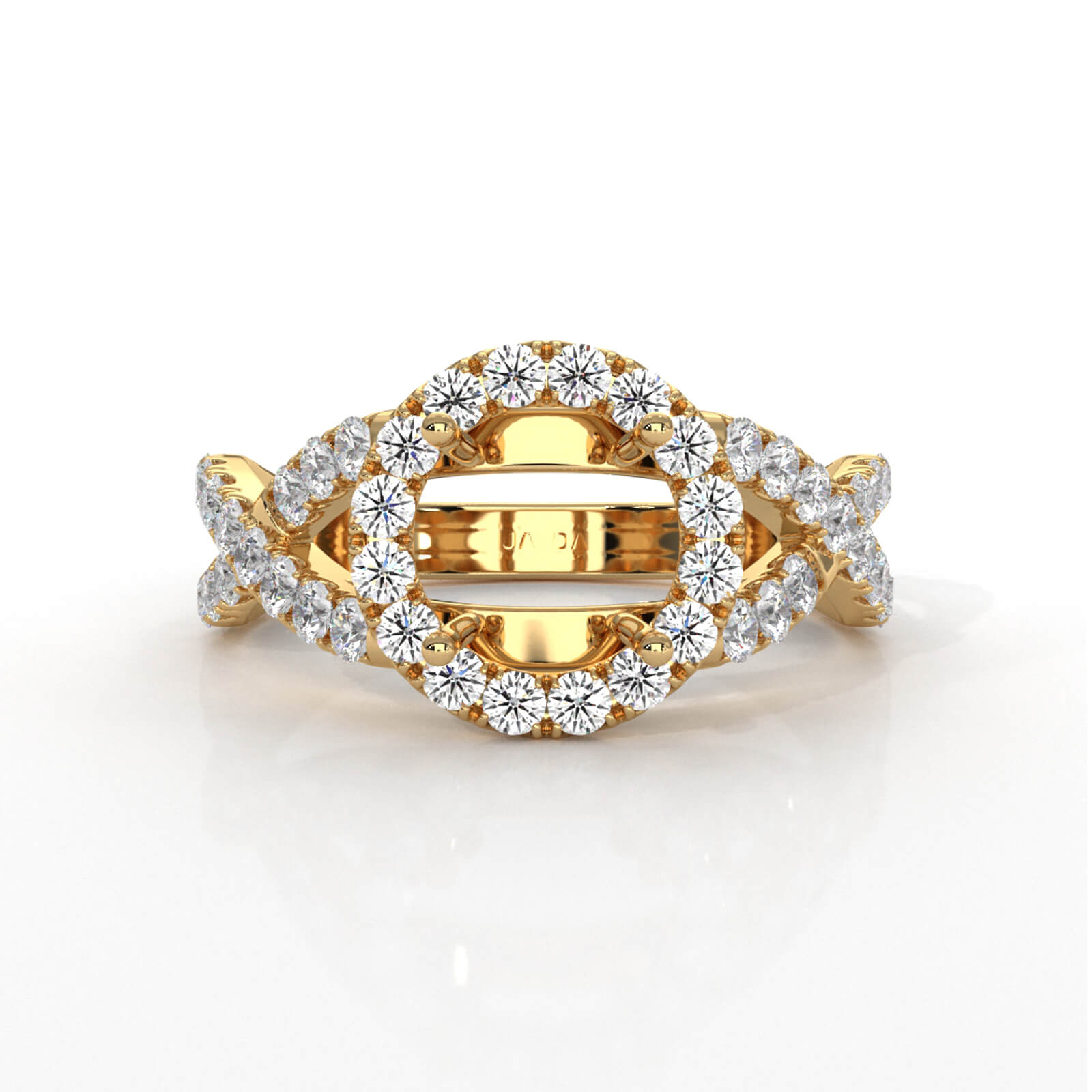 Lab Grown Diamond Engagement Ring Halo French U Cut Pave Setting Round Semi Mount 0.90Ct.