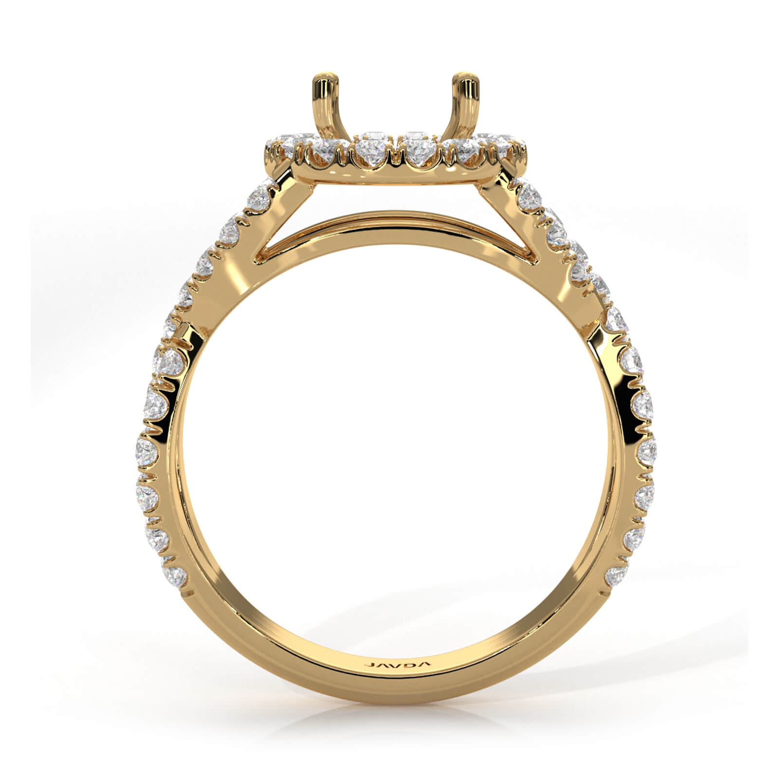 Lab Grown Diamond Engagement Ring Halo French U Cut Pave Setting Round Semi Mount 0.90Ct.