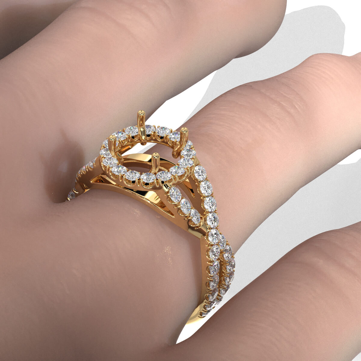 Lab Grown Diamond Engagement Ring Halo French U Cut Pave Setting Round Semi Mount 0.90Ct.