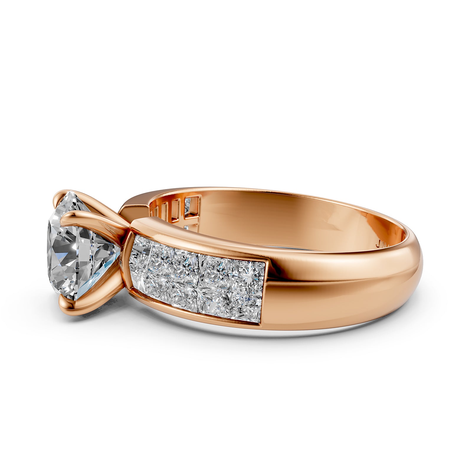 Round Shape Lab Grown Diamond Women's Engagement Invisible Set Ring