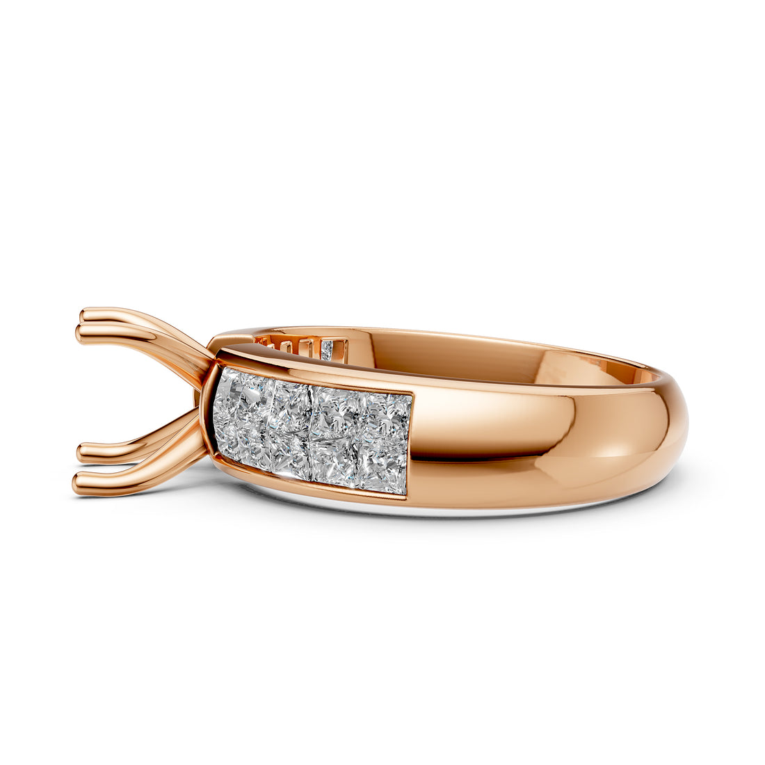Women's Lab Grown Diamond Engagement Invisible Set Semi Mount Ring 0.86 Ct.