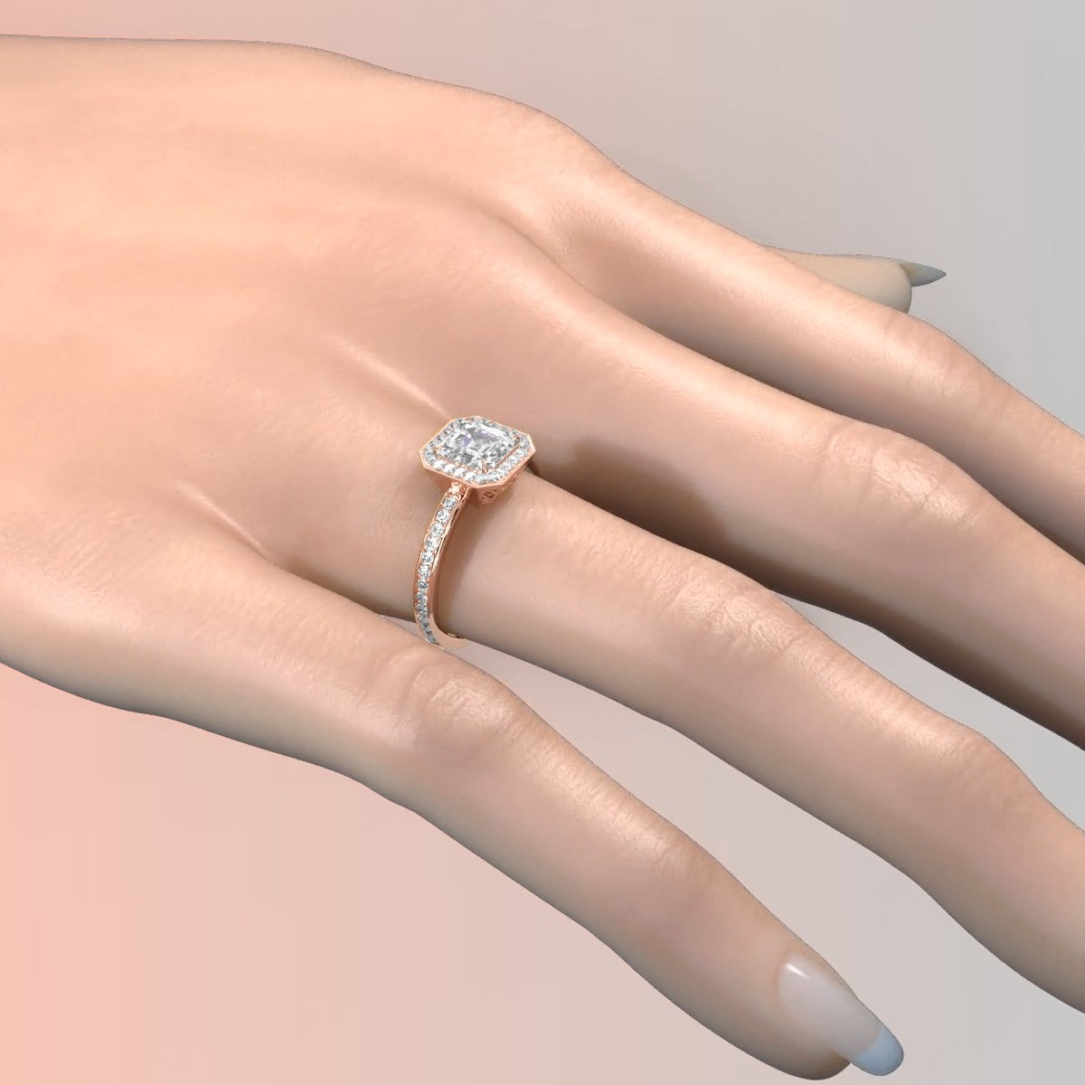 IGI Certified Asscher Lab Grown Diamond Engagement Ring Halo Setting 2.50 Ctw.