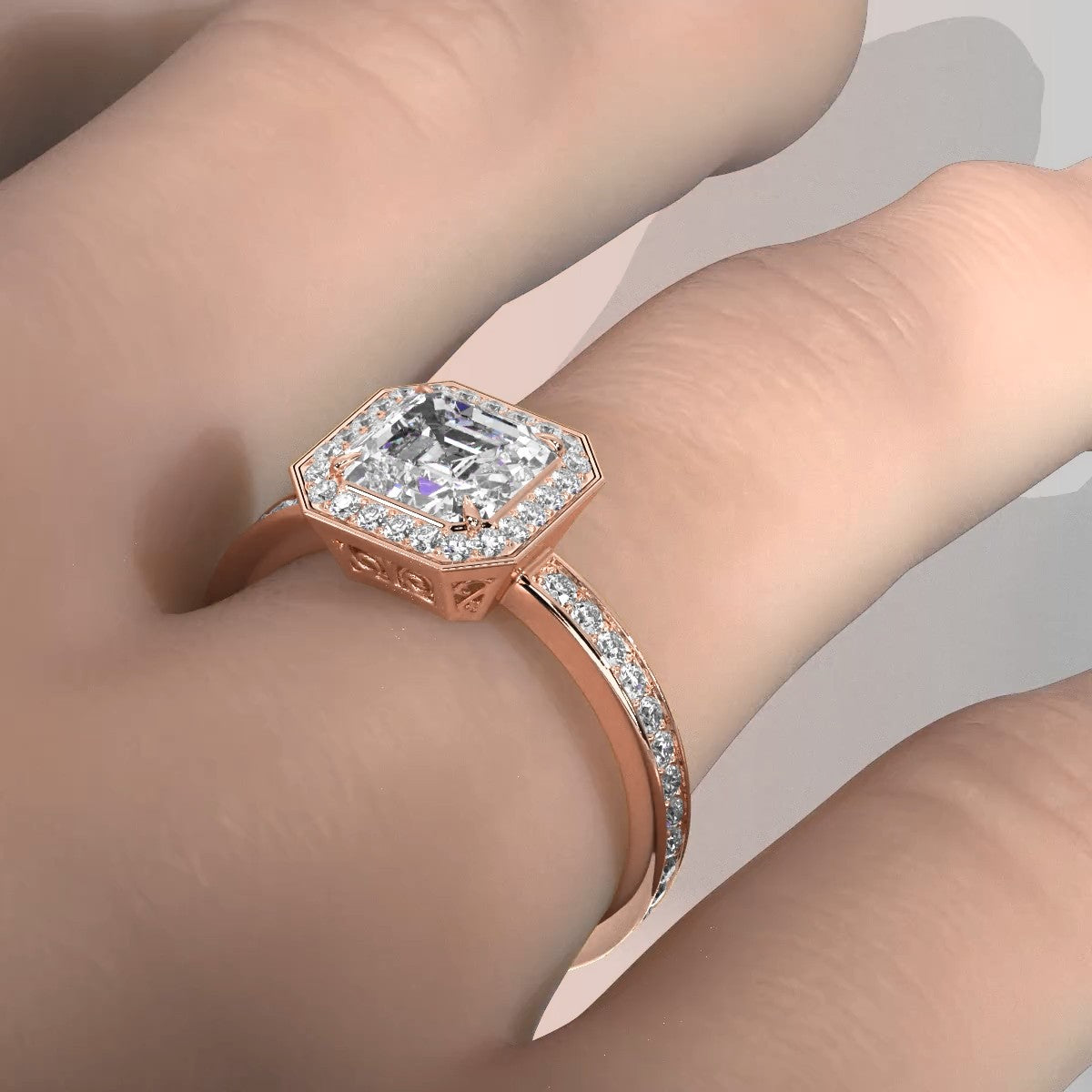 IGI Certified Asscher Lab Grown Diamond Engagement Ring Halo Setting 2.50 Ctw.