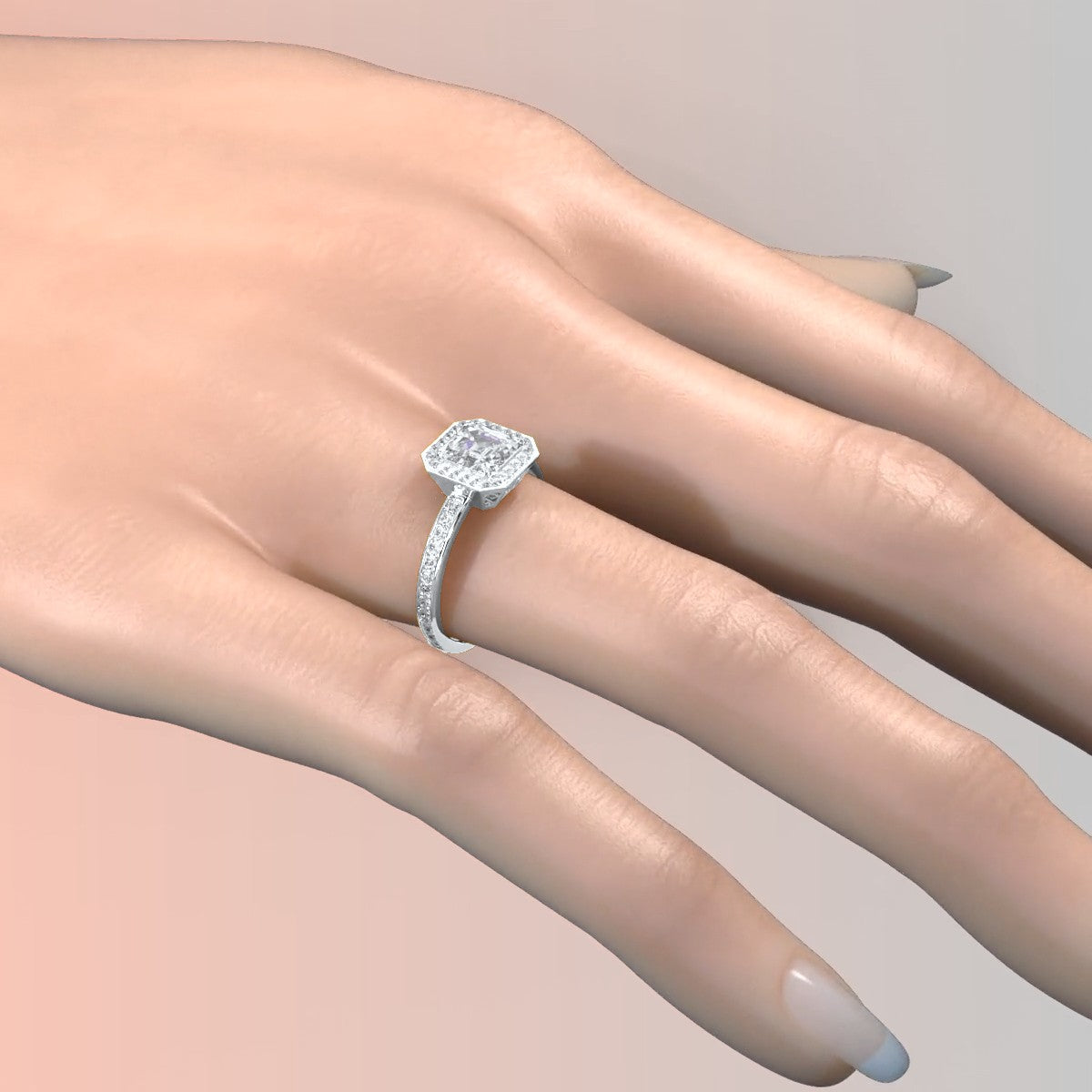 IGI Certified Asscher Lab Grown Diamond Engagement Ring Halo Setting 2.50 Ctw.