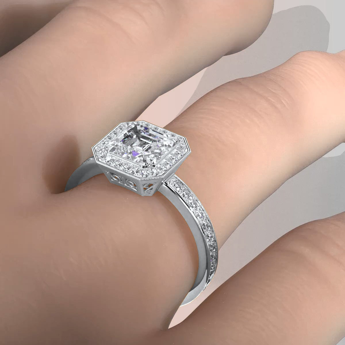 IGI Certified Asscher Lab Grown Diamond Engagement Ring Halo Setting 2.50 Ctw.