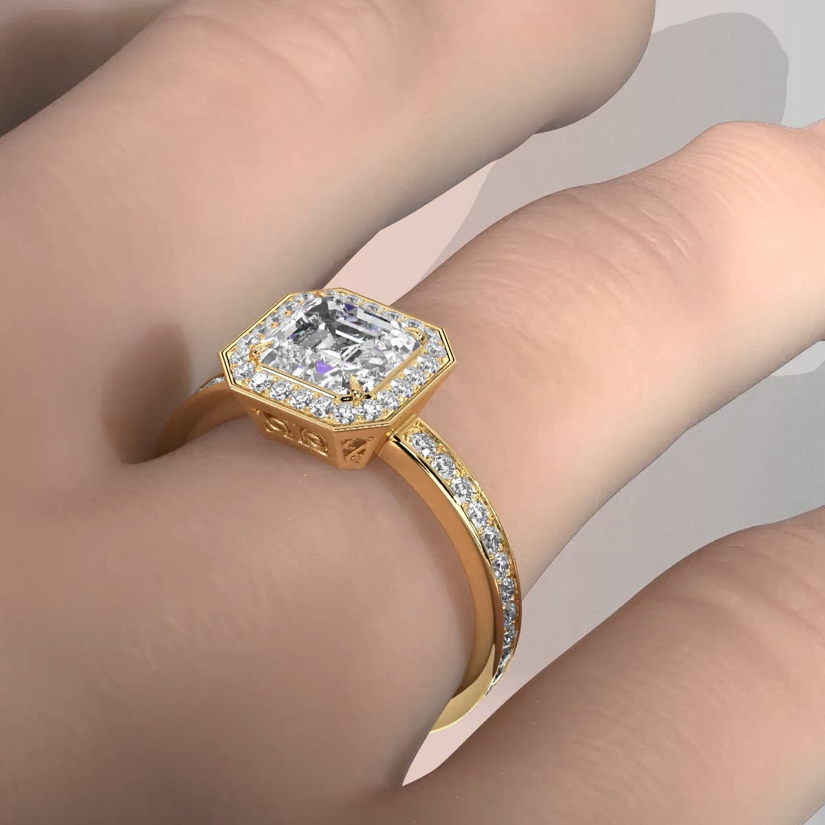 IGI Certified Asscher Lab Grown Diamond Engagement Ring Halo Setting 2.50 Ctw.